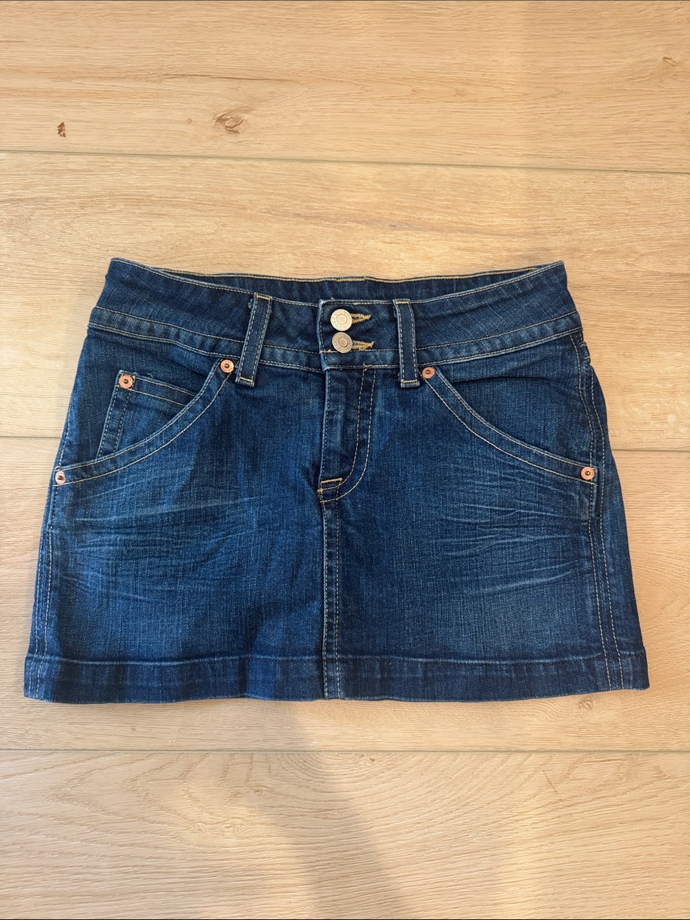Hudson Jeans Dark Blue Denim Signature Flap Pocket Mini Skirt Size 26